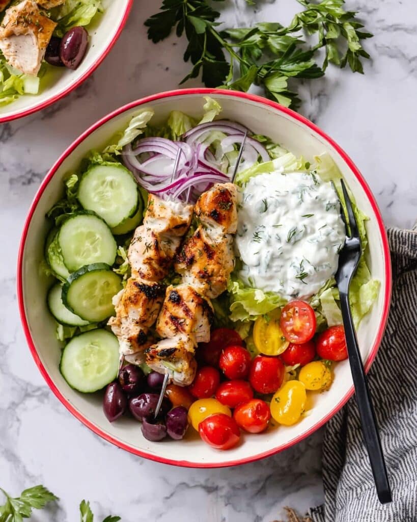 Greek Grilled Chicken Souvlaki Salad Recipe