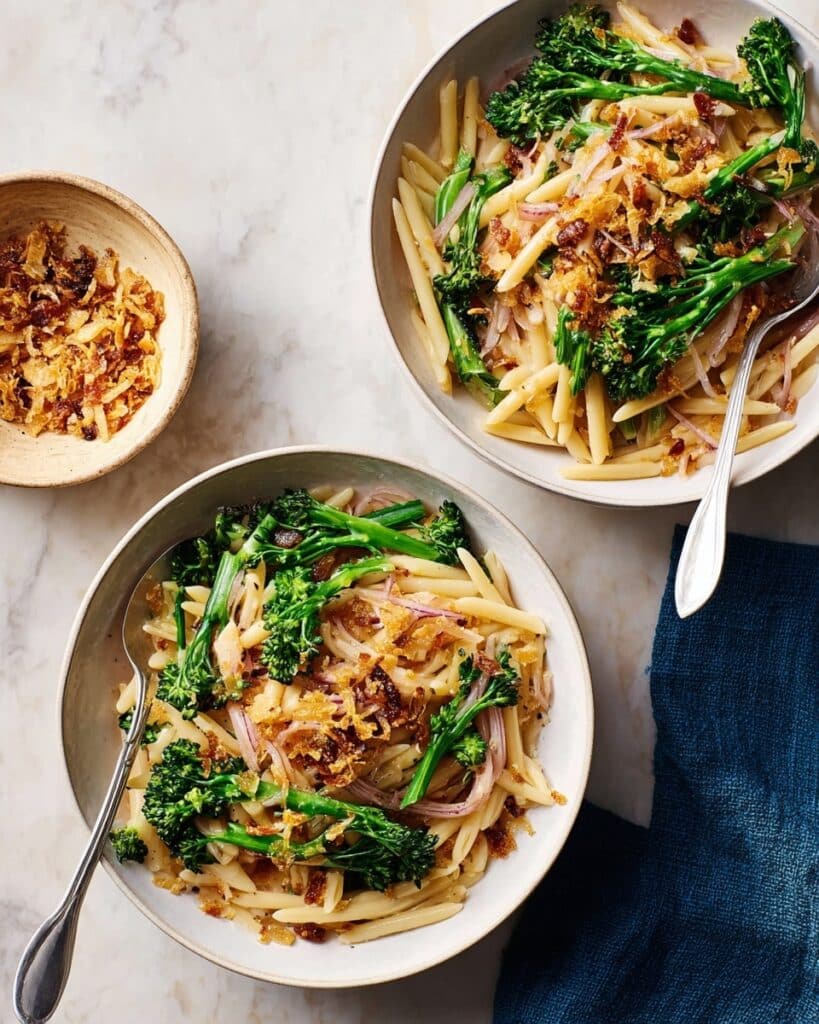 Pasta with Purple Sprouting Broccoli, Anchovies, Preserved Lemon and Crispy Chilli Breadcrumbs Recipe