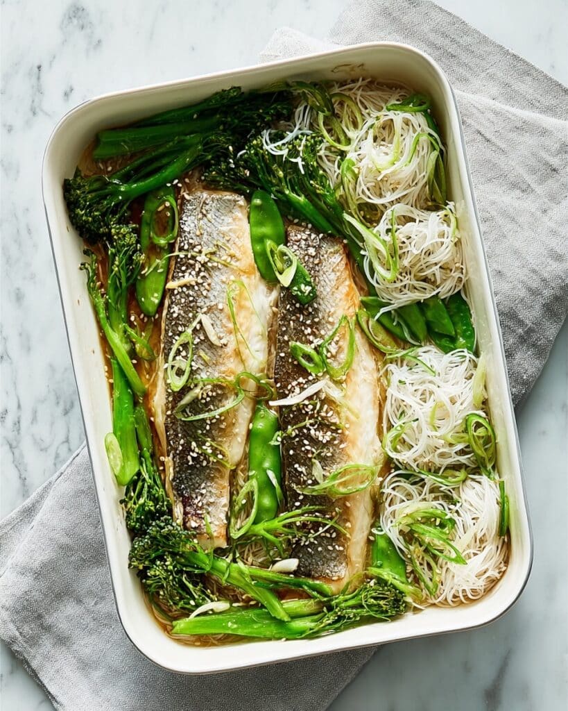 Sticky Soy Sea Bass & Greens Traybake Recipe