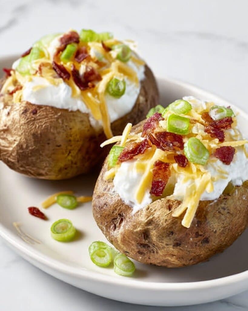 Classic Jacket Potatoes with Cheddar, Bacon, and Spring Onion Recipe