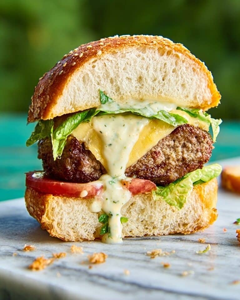 Molten Cheese-Stuffed Burgers with Herb Mayonnaise Recipe
