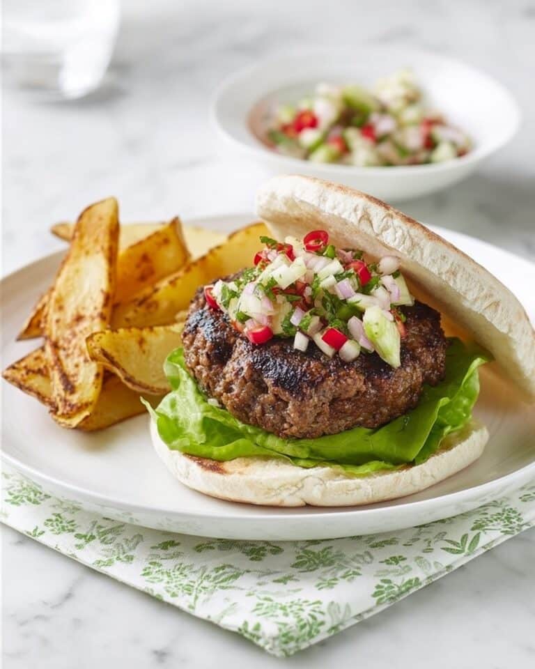Jerk Beefburger with Pineapple Relish & Chips Recipe