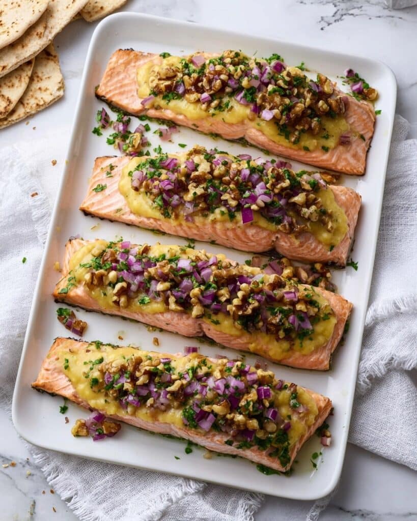Tarator-Style Roasted Salmon with Walnut-Parsley Topping Recipe