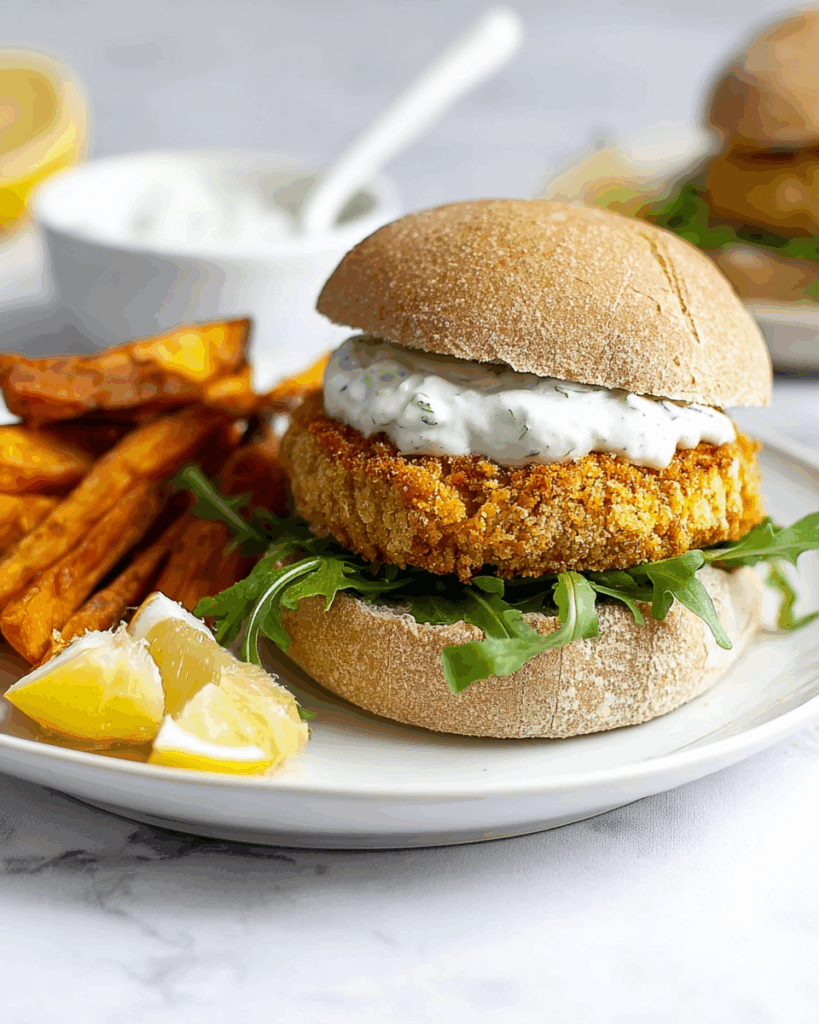 Homemade Fish Finger Sarnie with Sweet Potato Chips and Tartar Sauce Recipe
