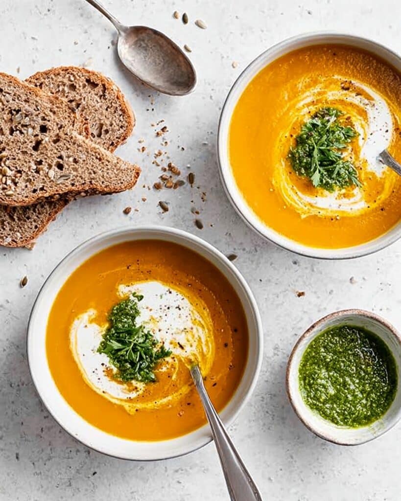 Carrot Soup with Chilli Coriander Pesto Recipe