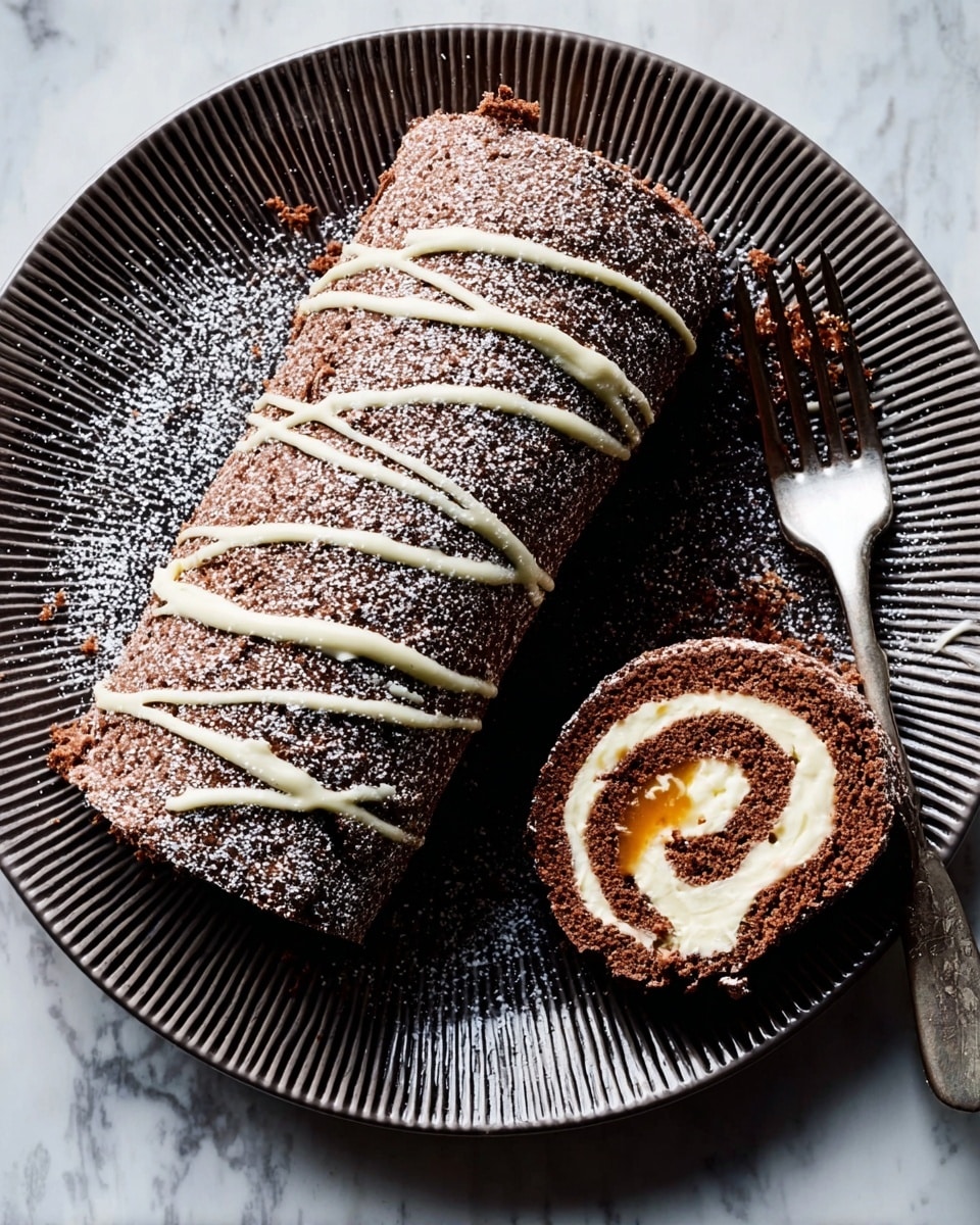 Caramel Chocolate Log with Spiced Cream and White Chocolate Drizzle Recipe