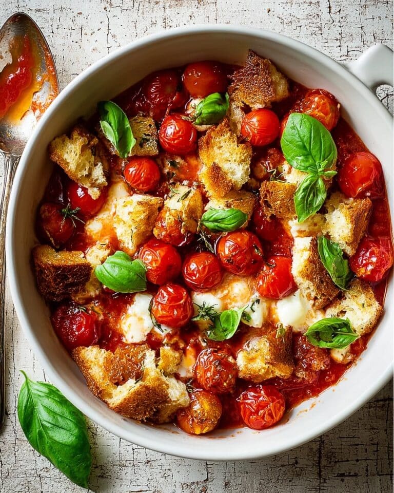 Chicken Bake with Garlic Croutons and Cherry Tomatoes Recipe