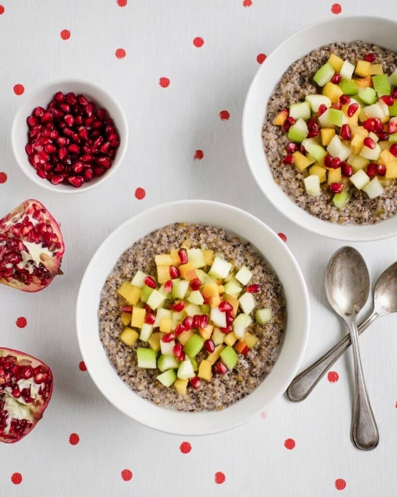 Overnight Coconut Buckwheat Porridge with Berries and Pomegranate Seeds Recipe