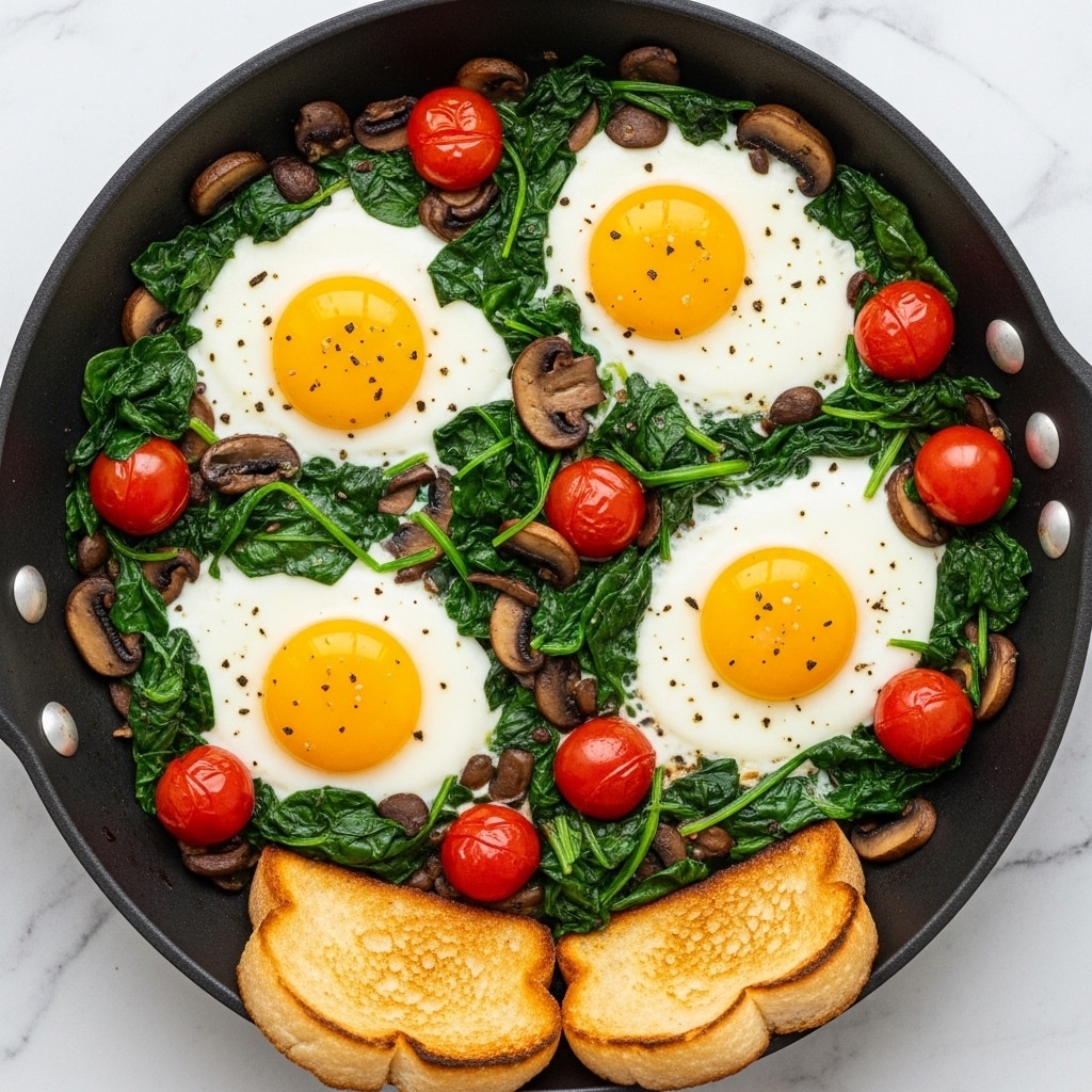 Spinach and Mushroom Eggs with Cherry Tomatoes and French Bread Recipe