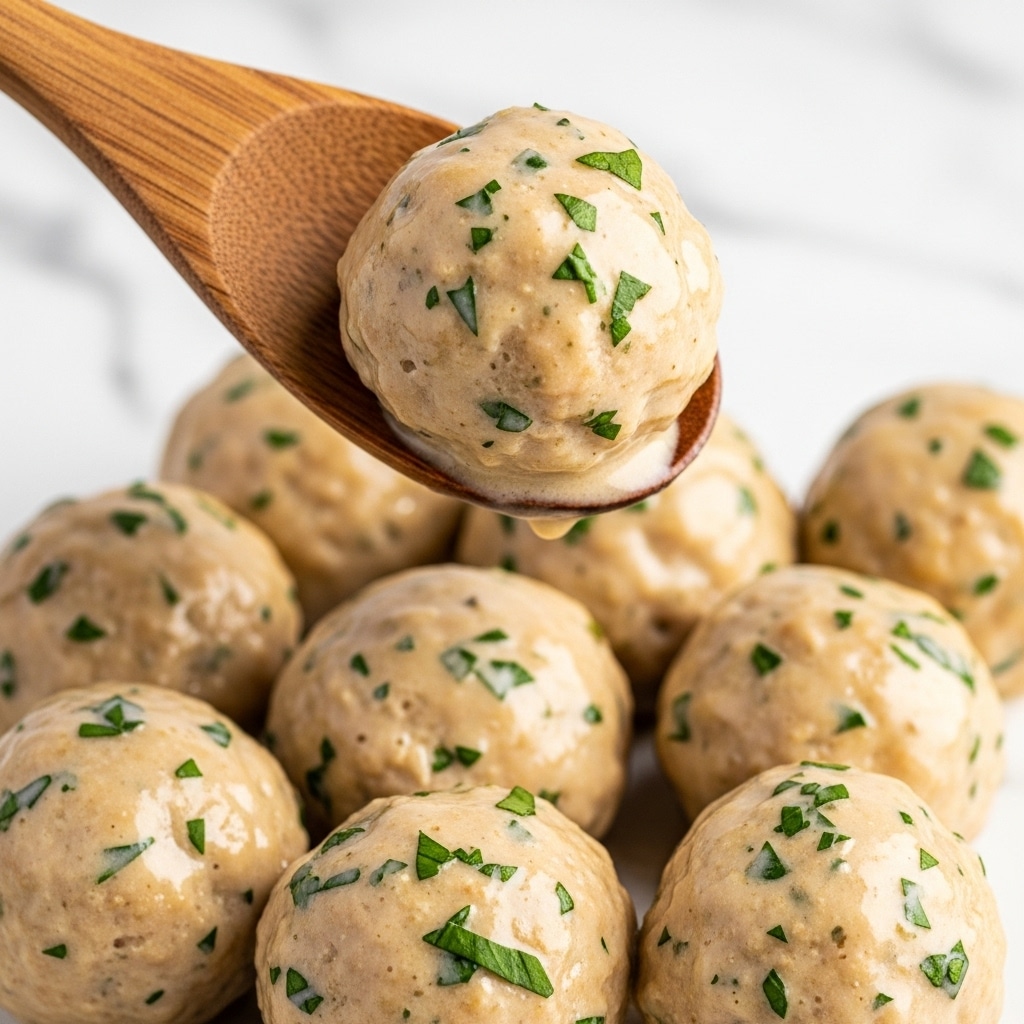 Savory Chicken and Pork Meatballs in Rich Garlic-Gravy Sauce Recipe