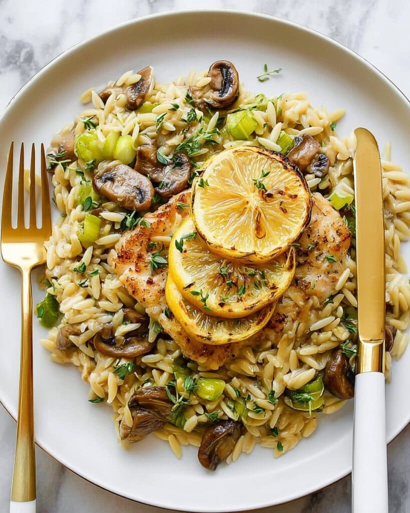 Baked Cod with Creamy Mushroom & Leek Orzo Recipe