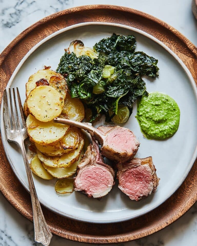 One-Pan Roast Rack of Lamb with Green Olive Potatoes Recipe