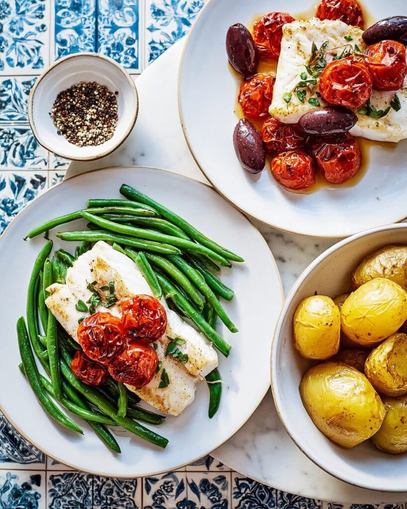 Cod and Cherry Tomato Bake with New Potatoes and Green Beans Recipe