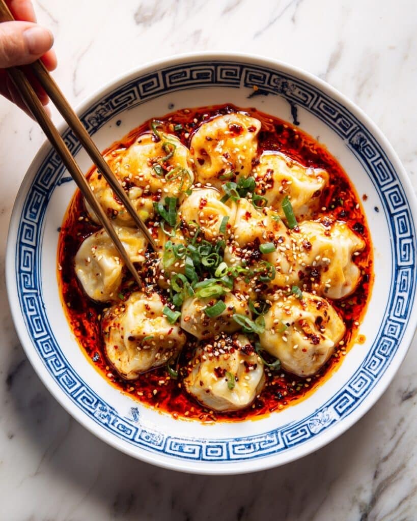 Chicken Wontons in Spicy Chili Sauce Recipe