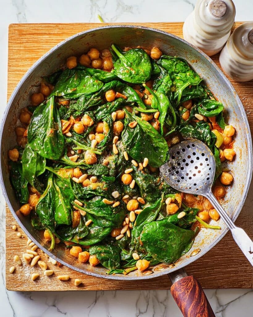 Spinach with Chickpeas, Pine Nuts, and Raisins Recipe