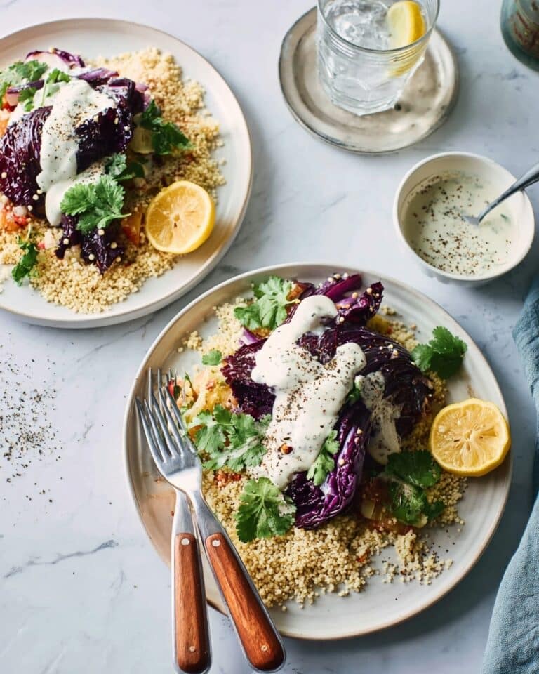 Roasted Harissa Red Cabbage with Coriander & Almond Bulgur Recipe