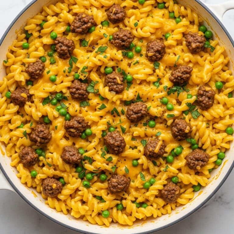 Ground Beef Stroganoff with Peas and Cheddar Recipe