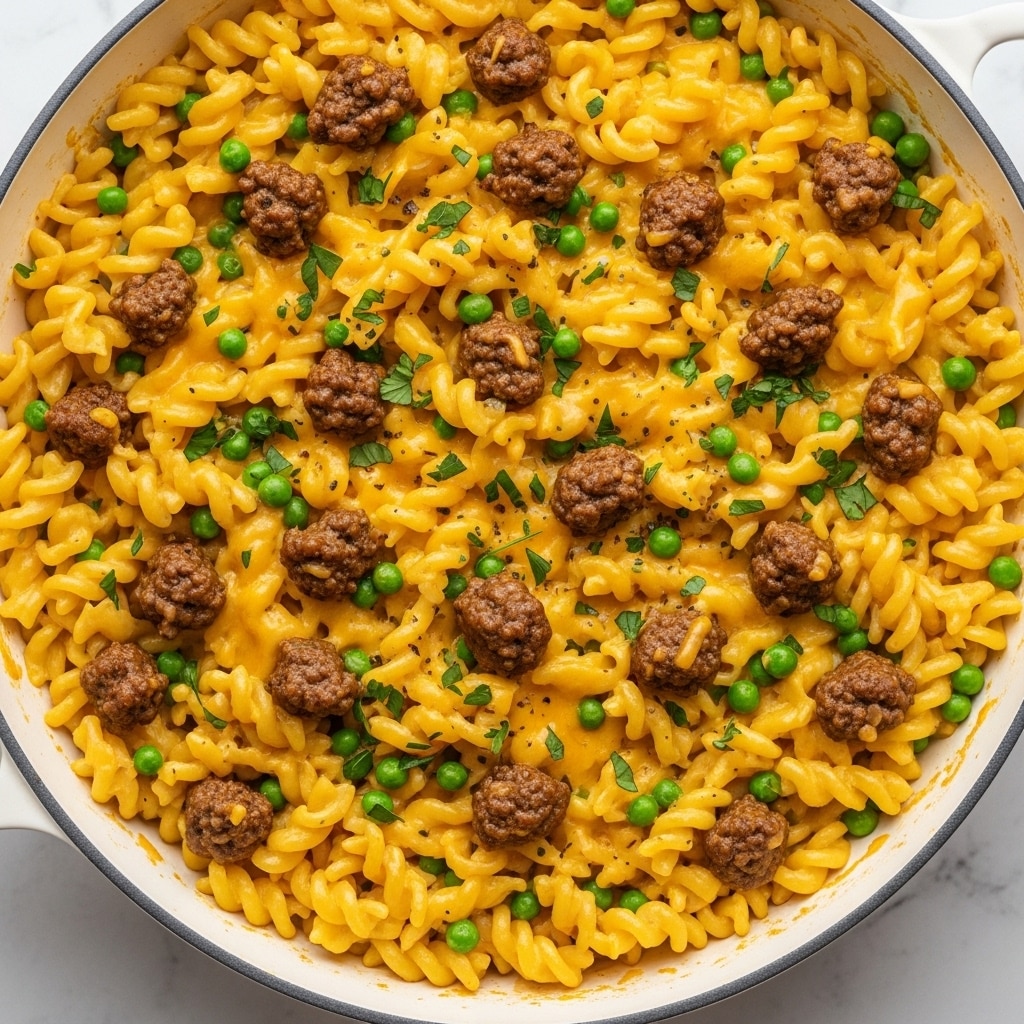 Ground Beef Stroganoff with Peas and Cheddar Recipe
